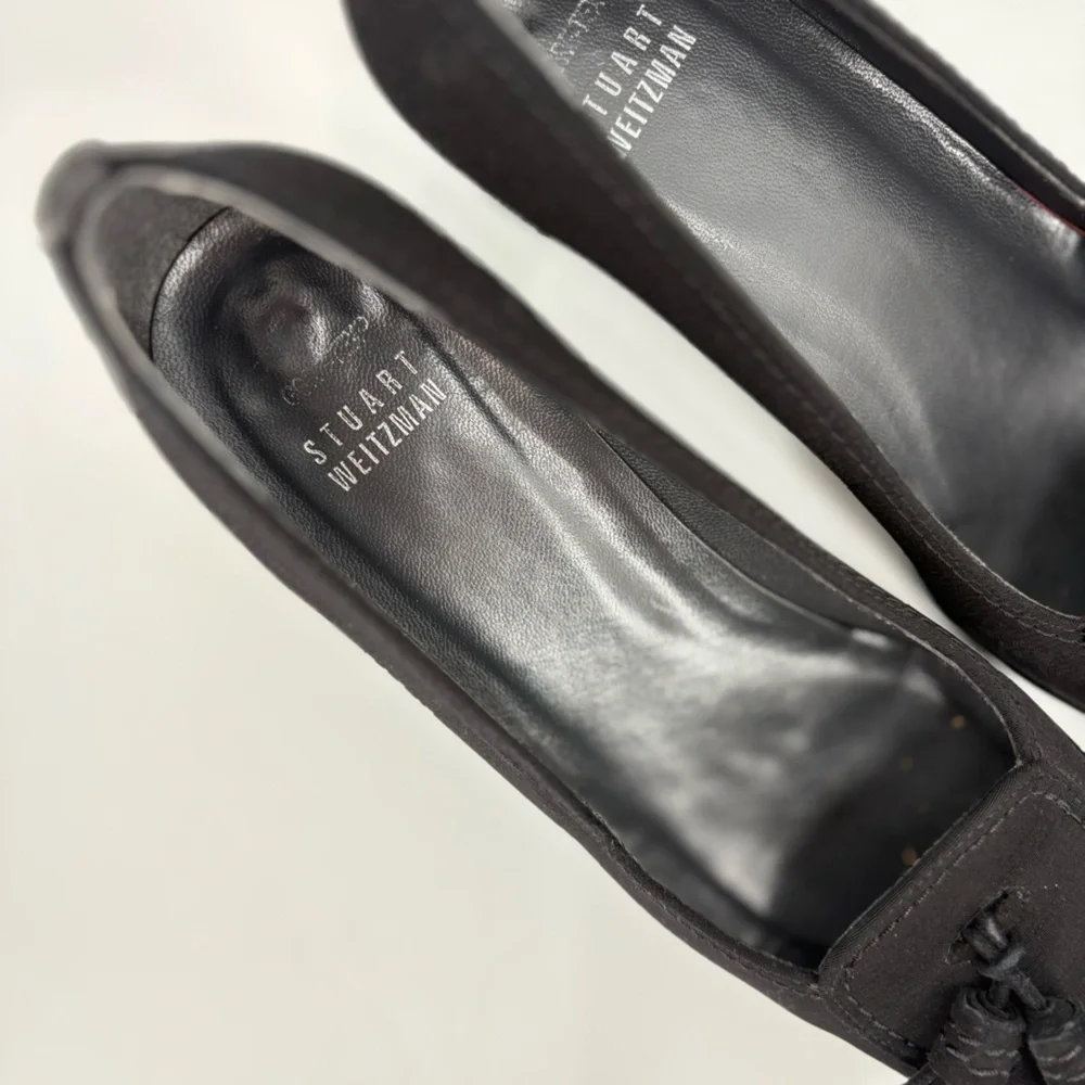 Stuart Weitzman Sude Leather Square‎ Toe Tassel Pumps Black 8N